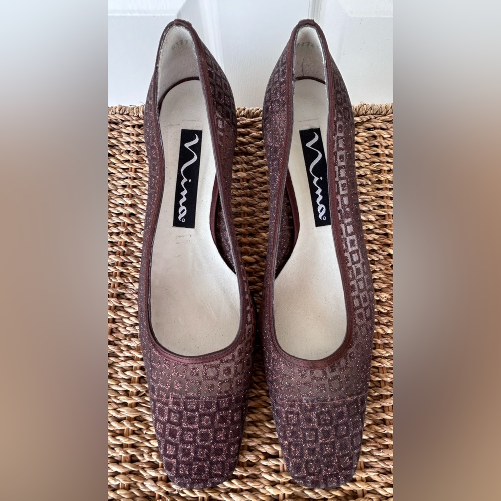 Nina Brand Women’s Glitter Mesh Satin Block Heel Shoe 8.5